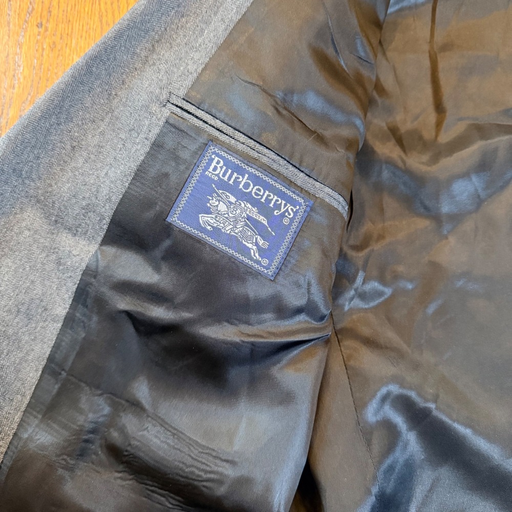 Burberrys Vintage Herringbone Wool Blazer Sport Coat Gray Mens L Preppy - Picture 6 of 13